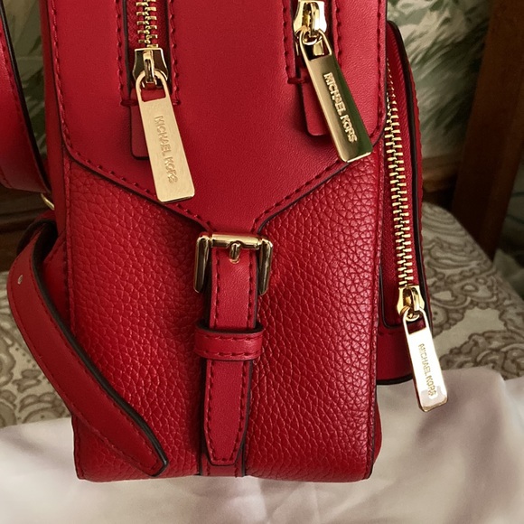 Michael Kors NWT Jaycee Backpack Red Saffiano Pebbled Leather gold hardware. - Picture 10 of 11